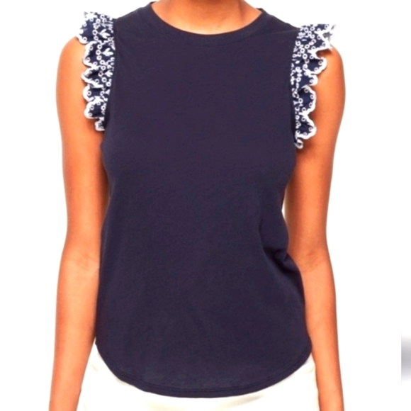 kate spade Tops - Large Kate Spade Navy Eyelet Sleeve Tank Top